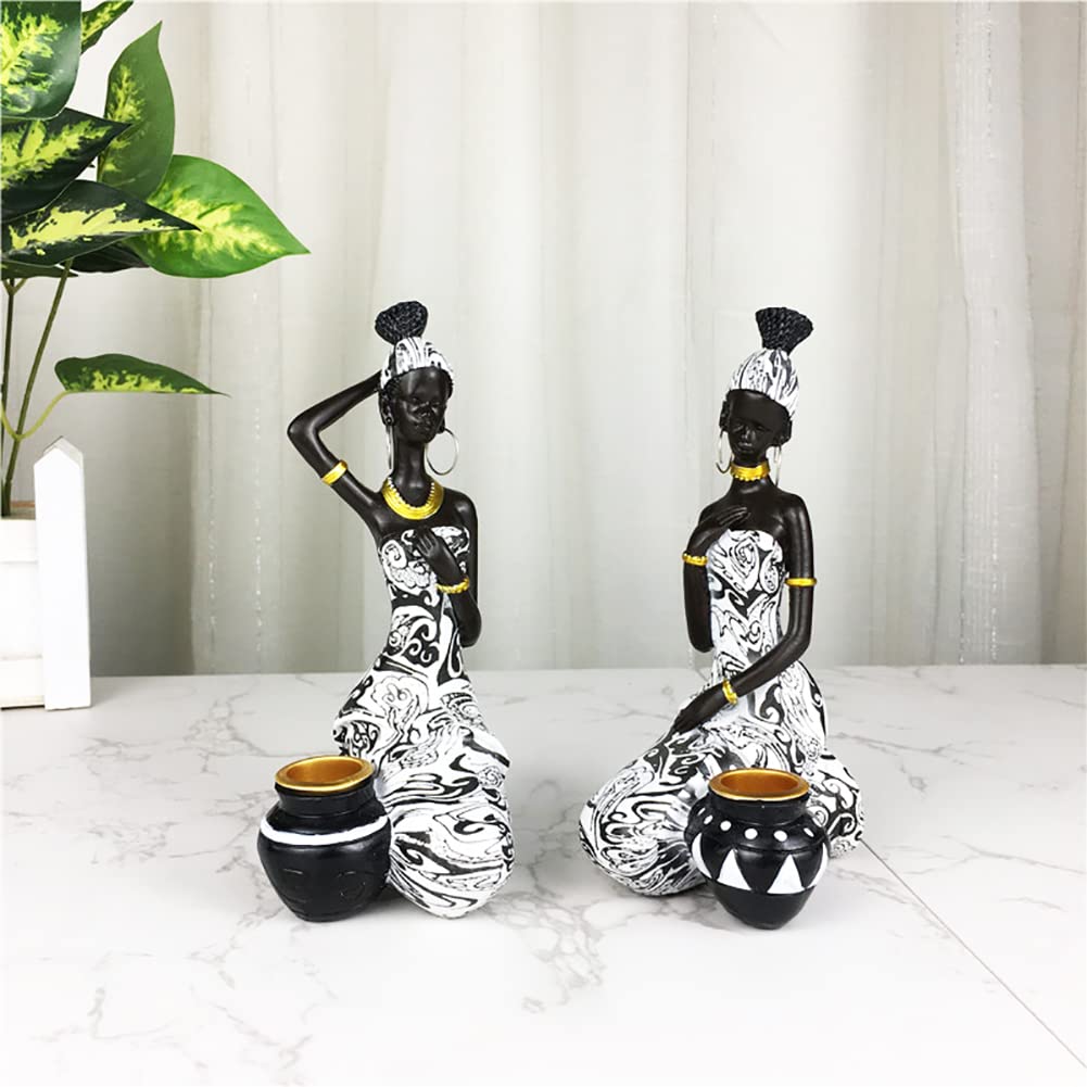 African Statues Art Sculptures Women Figure Girls Tribal Lady Figurine Black Women Home Decor Collectible Creative
