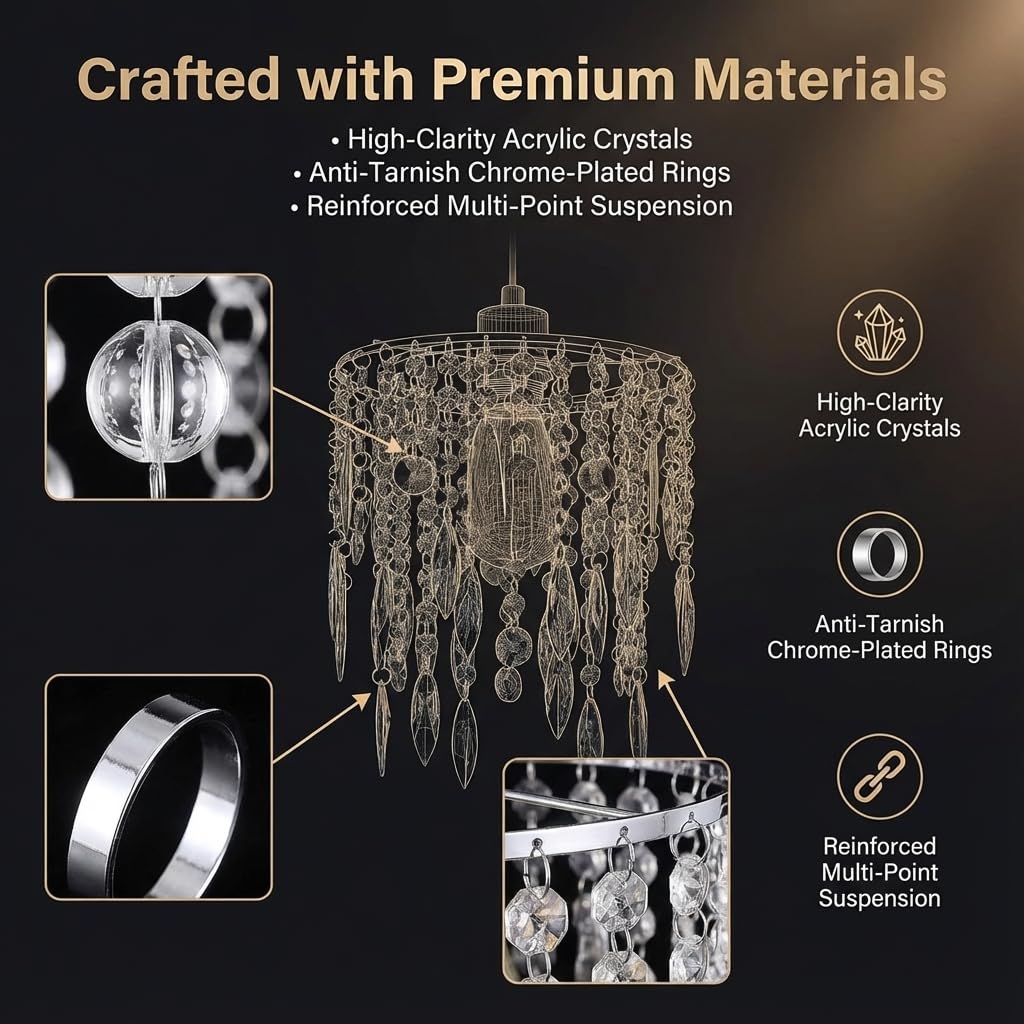 H11.81''X D8.66'' Chandelier Shades, Mini Crystal Shade, Acrylic Beaded Hanging Lampshade, Modern Pendant Light