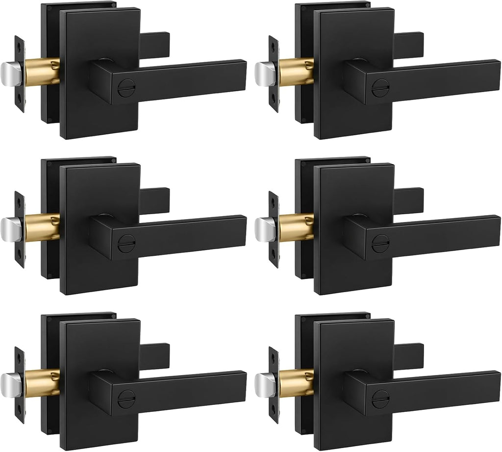 Black Door Handles Privacy Door Levers, Heavy Duty Zinc Alloy Matte Black Interior Door Handles Bathroom (6 Pack)