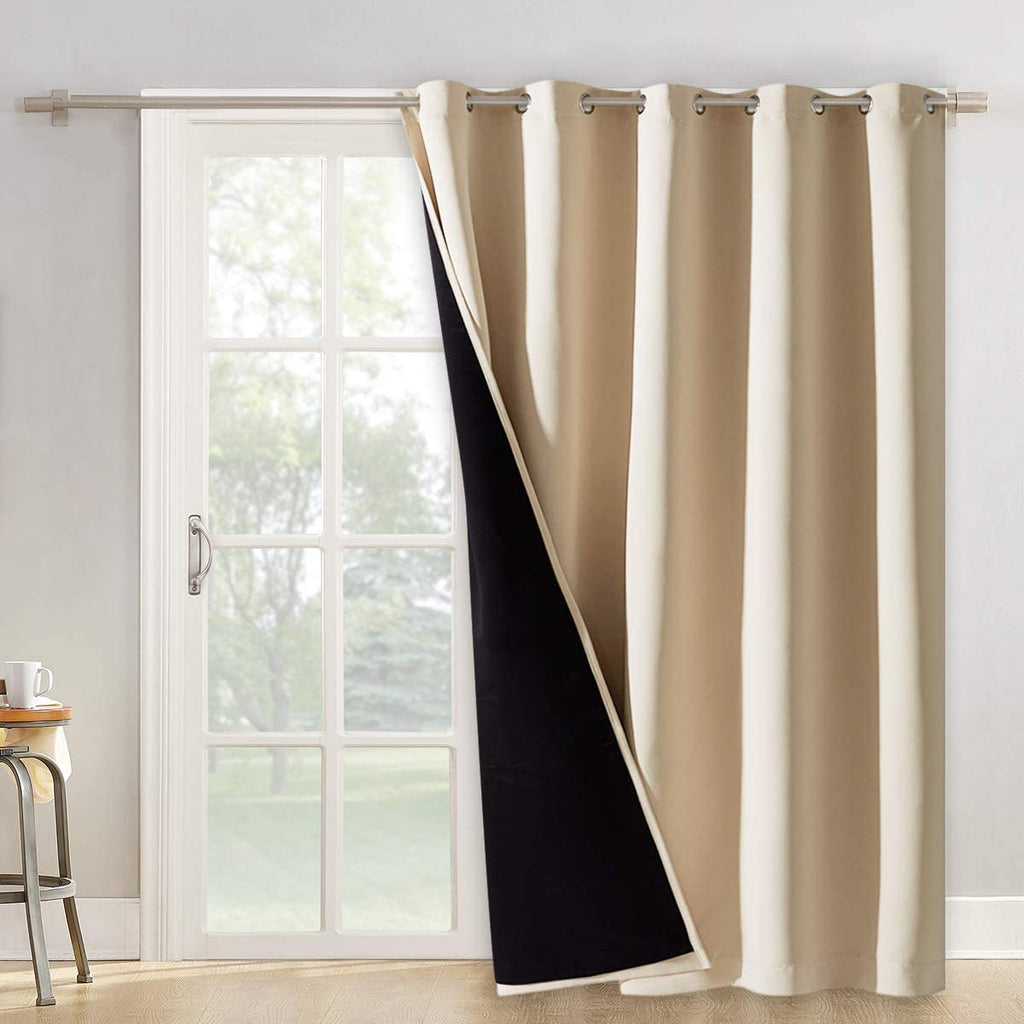 Thermal Insulated 100% Blackout Curtains, Noise Reducing Heavy-Duty Slider Curtain Panel with Black Lining, Full