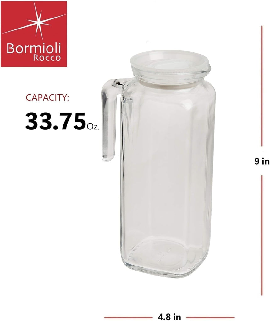 Glass Frigoverre Jug With Airtight Lid 33.75oz : Clear Pitcher With Hermetic Sealing, Easy Pour Spout & Handle - For