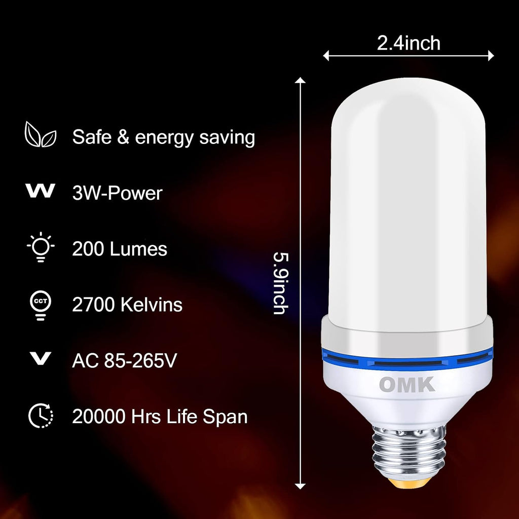 Purple LED Flame Light Bulbs - Flickering, Gravity Sensing, E26 Base, Holiday & Valentine Decoration