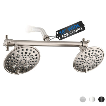 Double Shower Head with Built-in Valve, Brushed Nickel