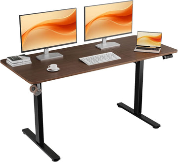55"x24" Standing Desk, Height Adjustable Sit-Stand Home Office, Walnut | Electric Adjustable Standing Desk, Sit to
