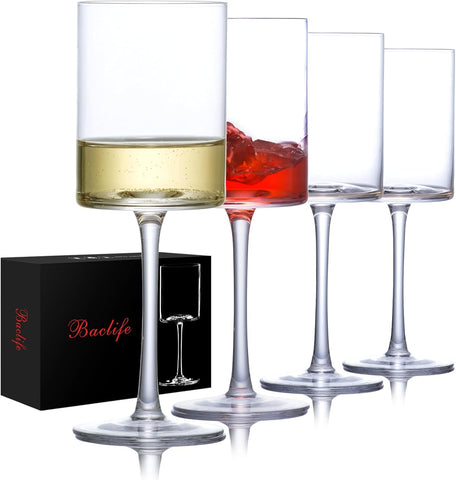 Wine Glasses Set of 4 - Hand Blown wine glass 15oz in Gift Packaging - Large White Wine Glass on Long Stem - Unique