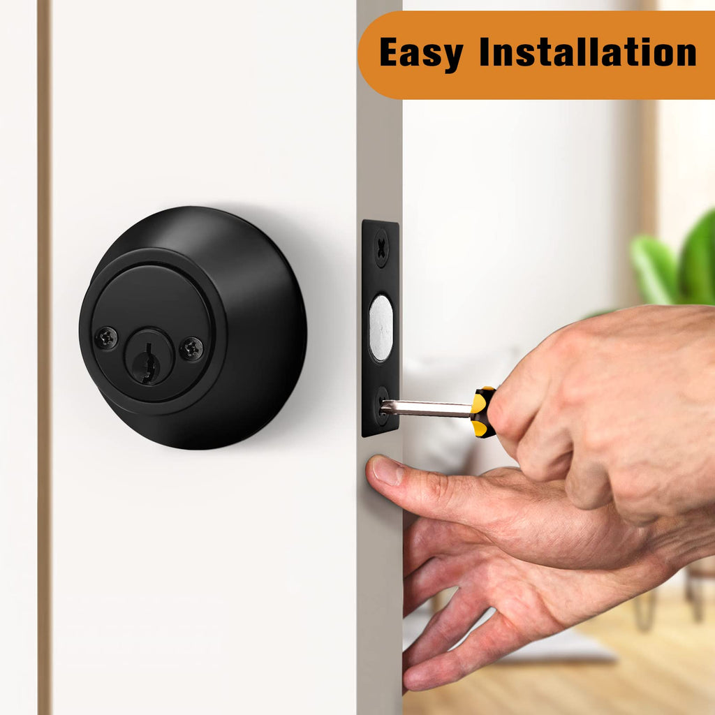 2 Pack Black Double Cylinder Deadbolt Lock, Round Keyed Both Side Door Lock, Keyed Alike
