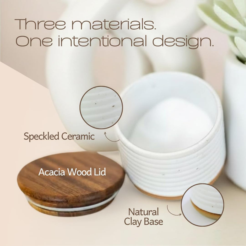 Ceramic Salt Cellar with Acacia Wood Lid & Natural Clay Base