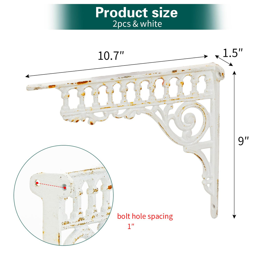 10.6 Inch Cast Iron Brackets for Shelves - 2 Pack Vintage White