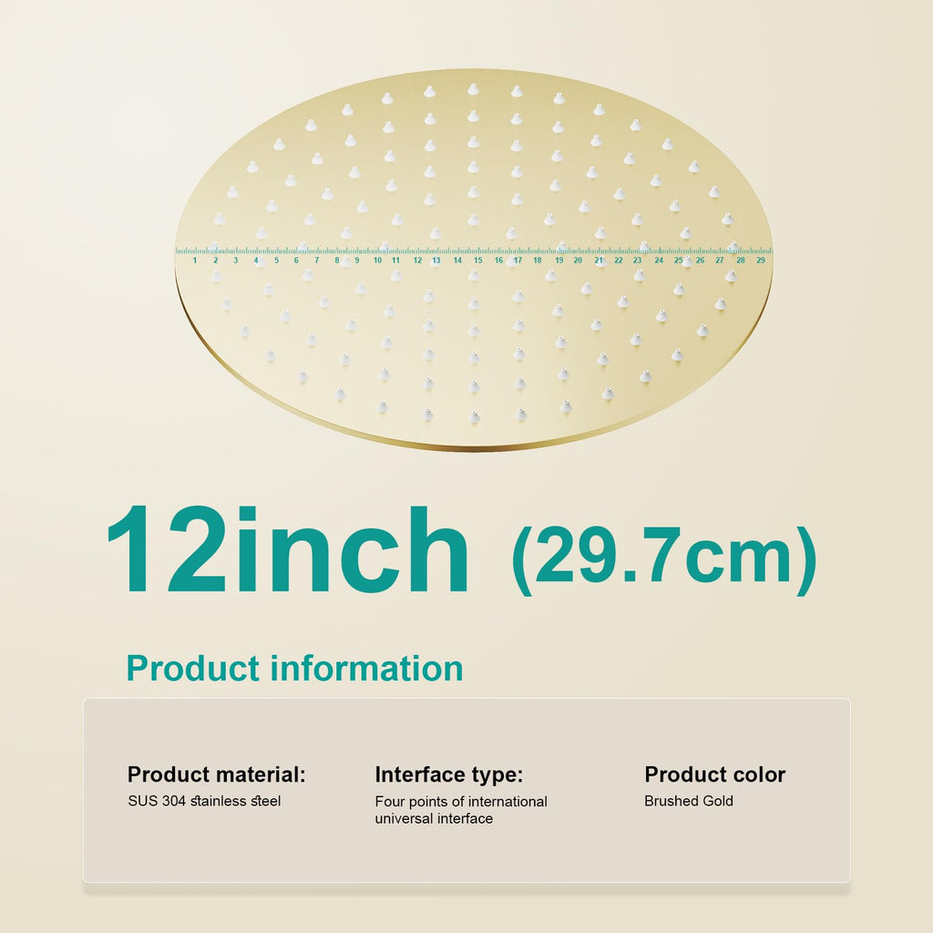All Metal 12Inch Rain Shower Head - Heavy Duty Stainless Steel, Easy Install, High Water Flow, Ultra-Thin Modern