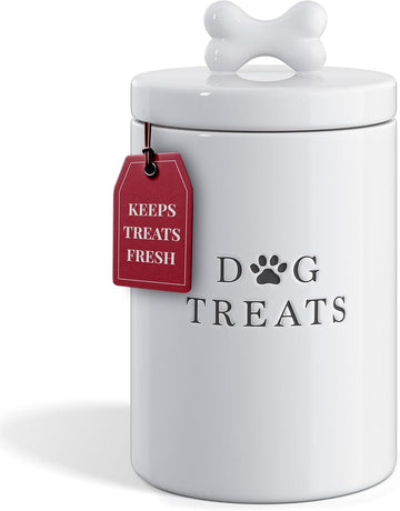 Ceramic Dog Treat Container with Airtight Lid (White)