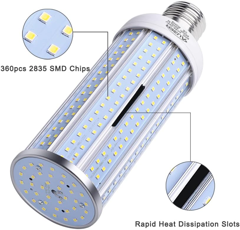 80W LED Corn Light Bulb, Large Mogul E39 Base, 8000-Lumen, 6500K Daylight Cool White, AC 85V-265V, LED Corn Bulb