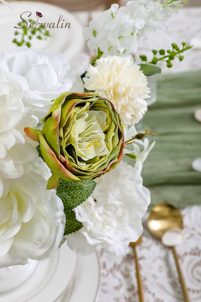 White Artificial Flowers Combo, Silk Rose Flowers for Wedding