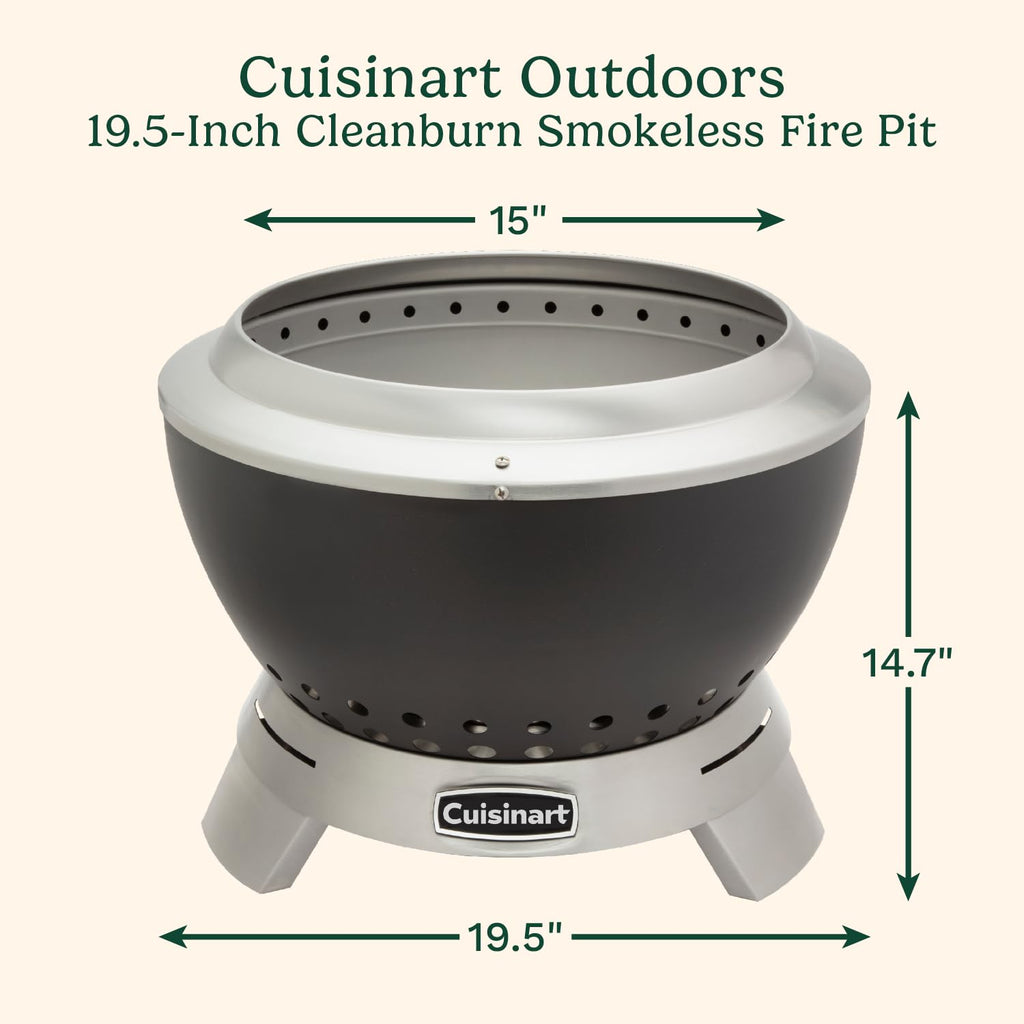 19.5" Cleanburn Smokeless Fire Pit with Removable Base for Ash, Portable Wood Burning Outdoor Fireplace, Stainless