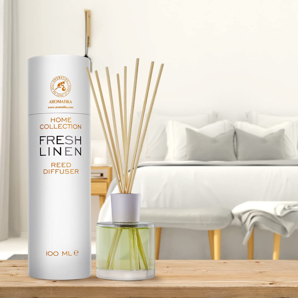 Reed Diffuser Fresh linen 3.4 Fl Oz (100ml) - Fragrance Oil Reed Diffuser with Rattan Sticks - Room Freshener