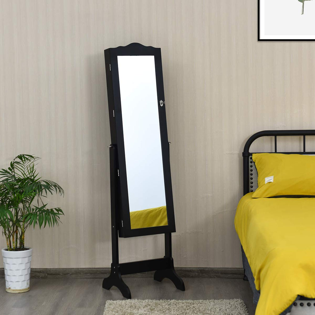 Standing Jewelry Cabinet Armoire with Full Length Mirror, Lockable