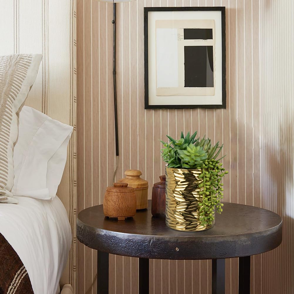 Gold Artificial Succulents in Pots Faux Succulents Plants Fake Succulent Arrangement Potted Plants with Gold Tall