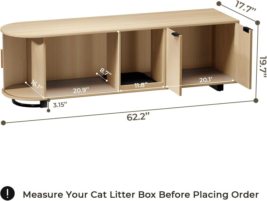 62'' Cat Litter Box Enclosure with Sliding Tambour Door, Fluted Litter Box Enclosure Furniture Hidden Litter Box