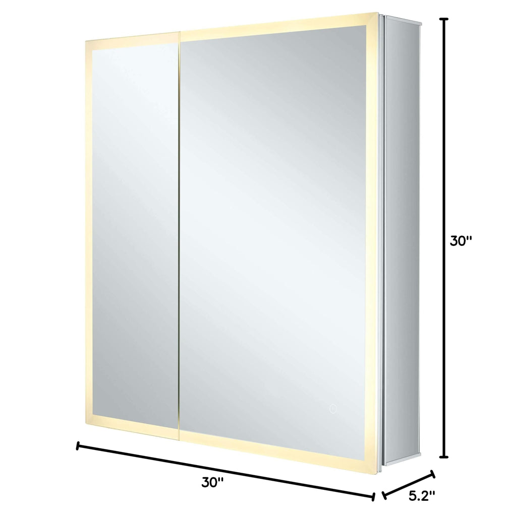 Bathroom Medicine Cabinet, Aluminum, Recessed/Surface Mount, 30" x 30", 2 Door, Mirrored w/LED