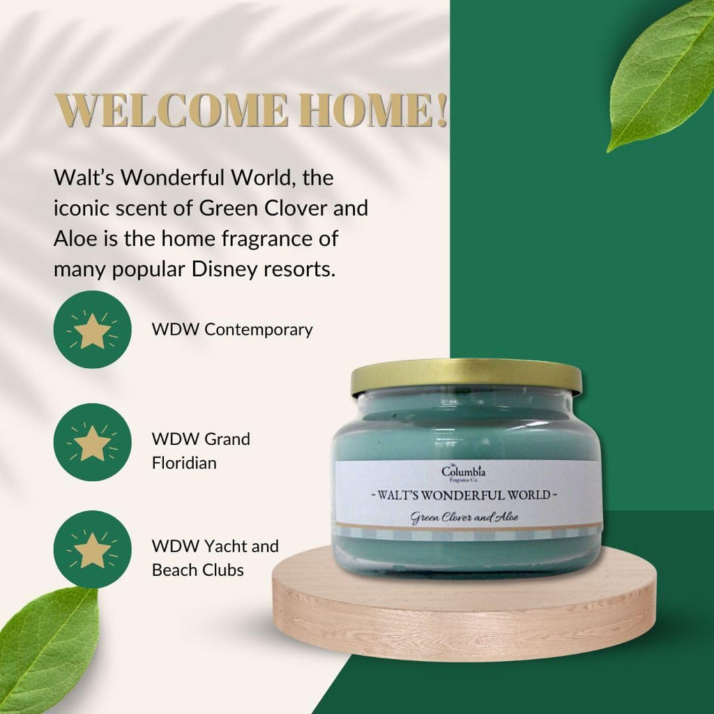 Walt's Wonderful World Fragrance Gift Set - Green Clover & Aloe - Disney Resort Inspired Candle, Room Spray &