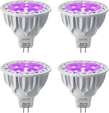 LED Blacklight Bulbs,12V MR16 GU5.3 Base,Wavelength 395-400nm,4-Pack
