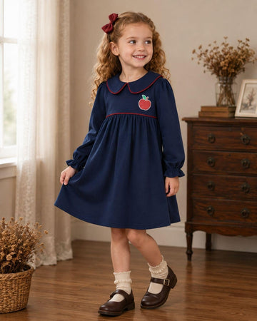 Girls Long Sleeve Dress Cotton Fall Swing Dress Toddler Girls