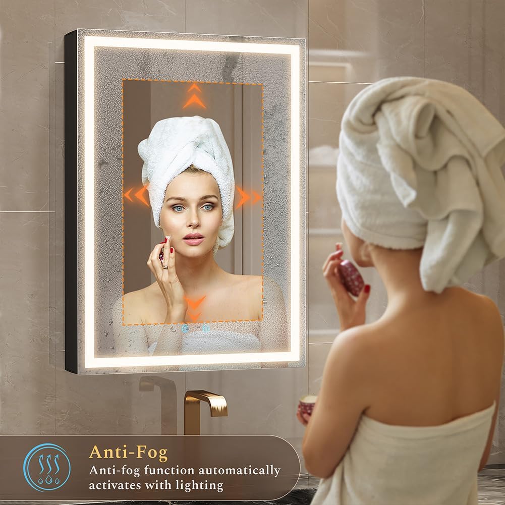 Spliceable Modular LED Lighted Bathroom Medicine Cabinet Mirror with Anti-Fog Aluminum Frame, Adjustable Lighting
