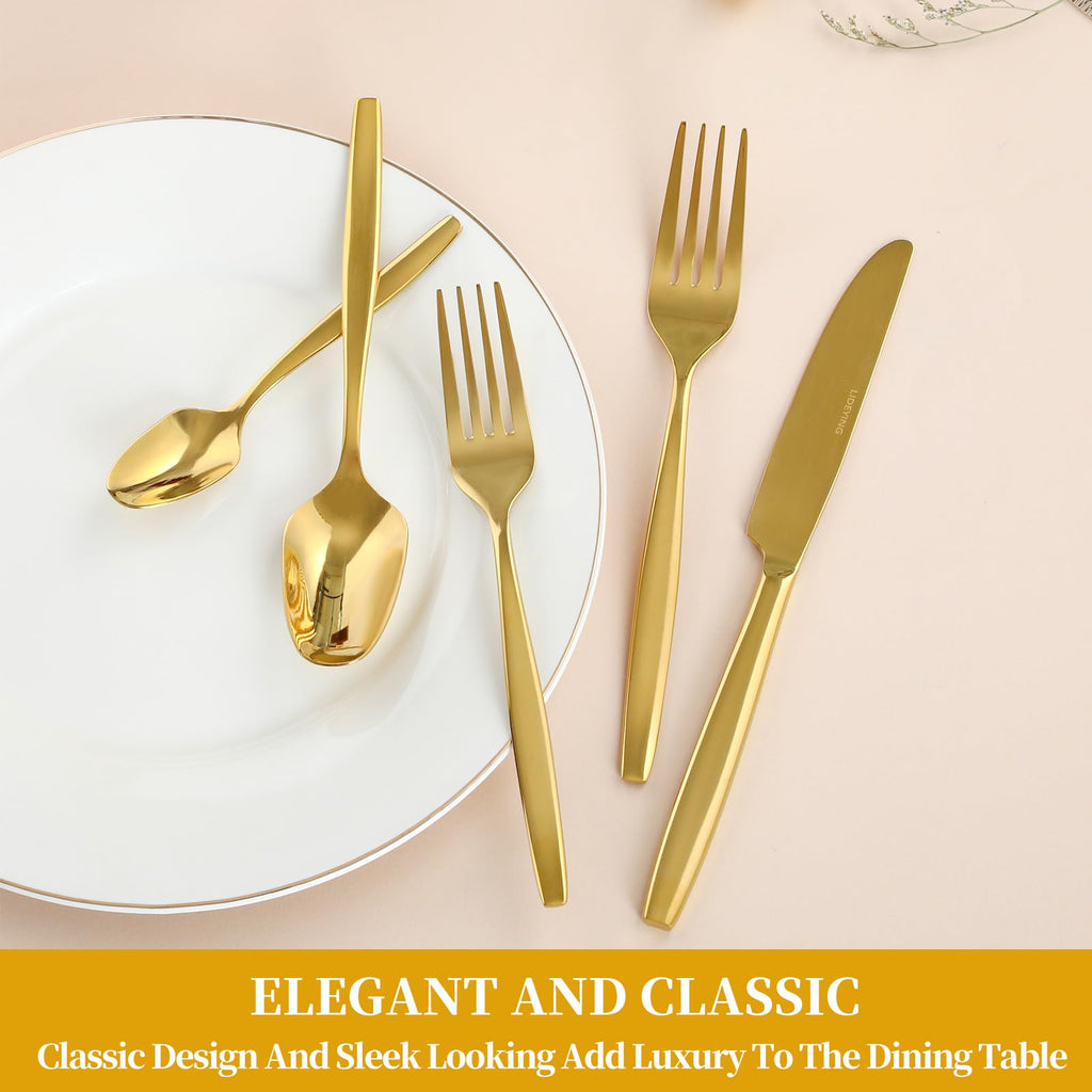 Gold 60-Piece Silverware Set, Stainless Steel Flatware Utensils Cutlery Set for 12, Including Steak Knife Fork and
