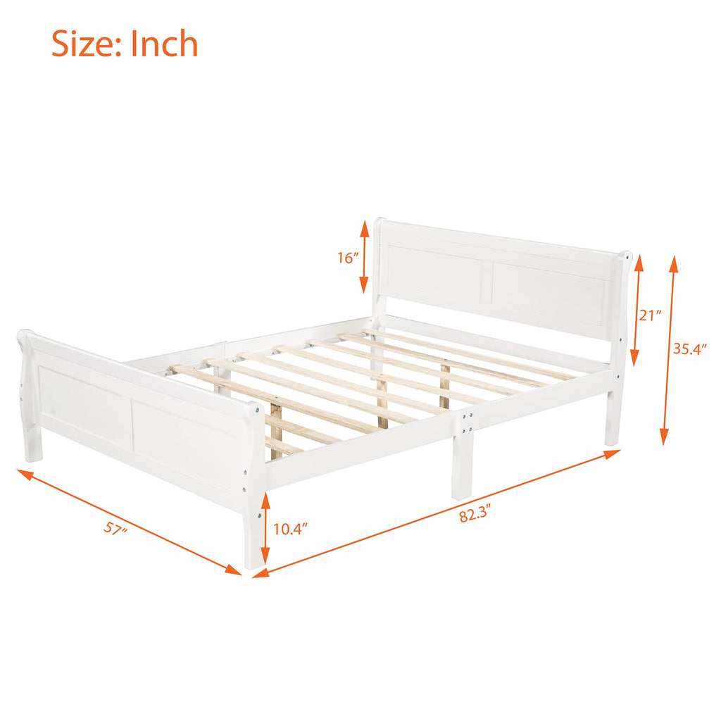 Solid Wood Bed Frame with Headboard, Footboard Farmhouse Platform Bed, Mattress Foundation Sleigh Beds