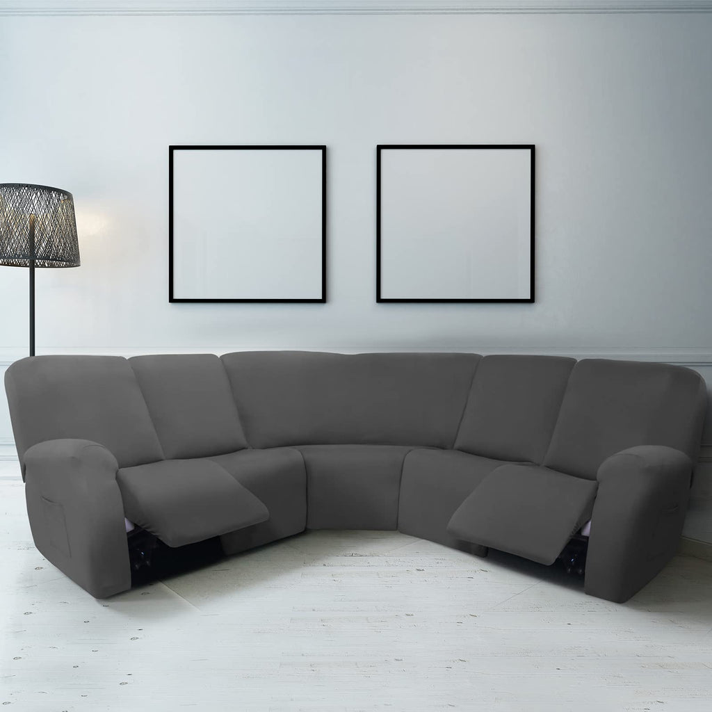 7 Pcs L Shape Sectional Sofa Covers, Dark Gray, Milk Silk