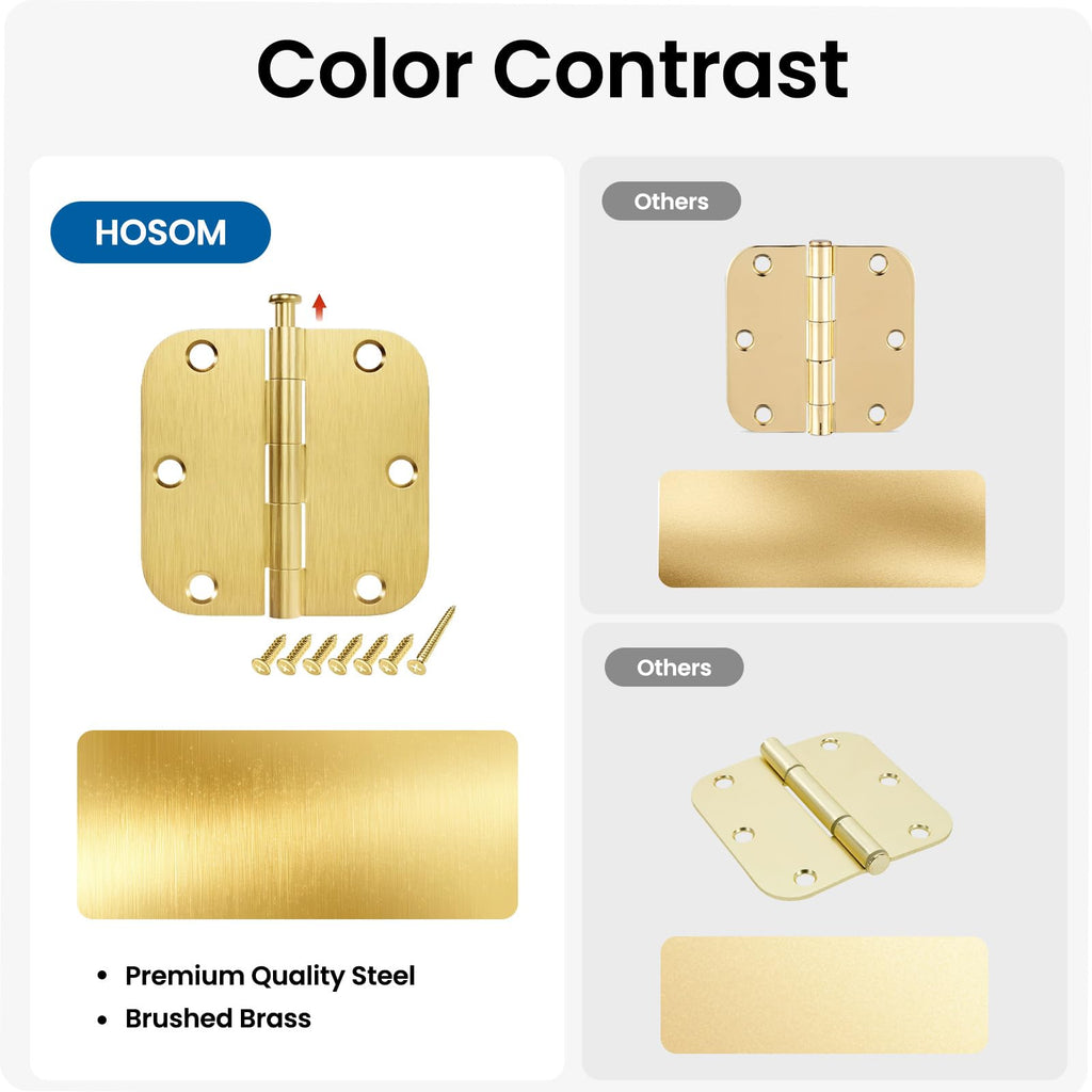 30 Pack Door Hinges Satin Brass 3.5 x 3.5 Inch Interior Door Hinge with 5/8" Radius Brushed Brass Door Hinges 3 1/2"