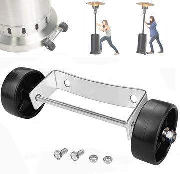 Universal Patio Heater Wheel Kit - Stainless Steel Silver Bracket + Black Wheels, Gas Heater Wheels Replacement, Easy