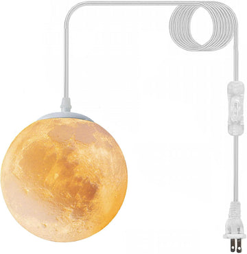 Plug-in Moon Pendant Light, Hanging Lamp with Switch & Cord, Color Dimmable LED Ceiling Lamp for Kids' Bedroom or