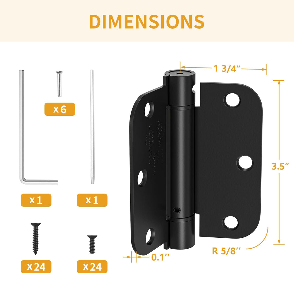 3 Pack Self Closing Door Hinges 3.5 Inch, Adjustable Tension