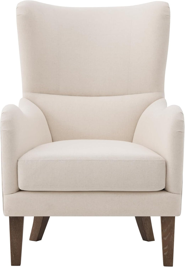 Modern Wingback Accent Chair, Linen Upholstered Armchair with Solid Ash Wood Legs and Nailhead Trim, High Back Living