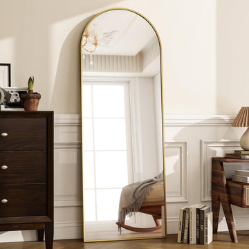 59 x 16 Inch Arched Full-Length Floor Mirror, Gold Standing Full Body Mirror Decor