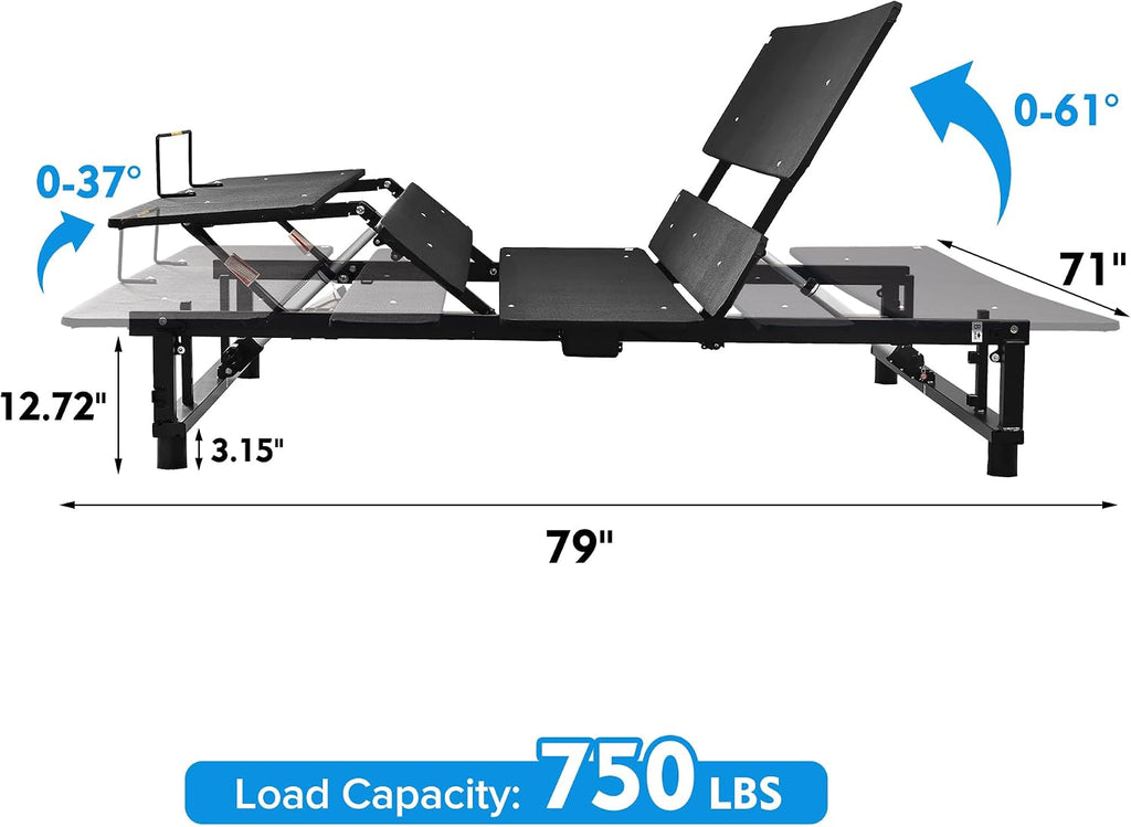 Ergonomic Adjustable Bed Frame, Independent Head and Foot Incline, Zero Gravity, Electric Bed Base with Wireless