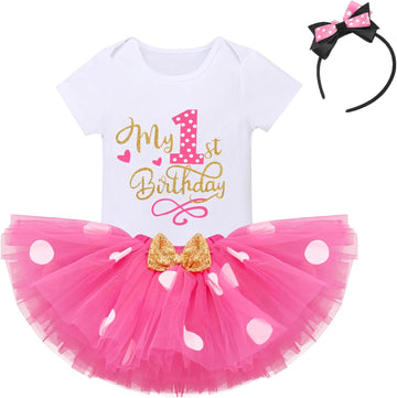 Cake Smash Wild One First Birthday Clothes for Baby Girls Polka Dots Romper Tulle Dress Ear Princess Outfits