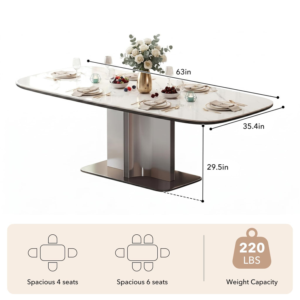 63" Sintered Stone Dining Table for 6-8, Modern Kitchen Table