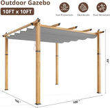 Outdoor Pergola 10x10 ft, Wood-Grain Aluminum Patio Pergola with Retractable Canopy for Backyard, Deck, Porch