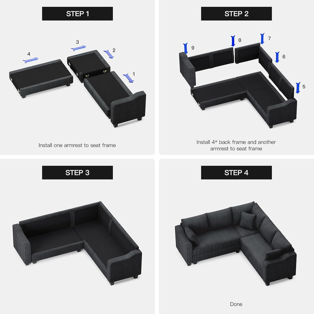 Belffin Convertible Sectional Couch with Chaise Corner Sectional Sofa L Shaped Couch Reversible Corner Upholstered