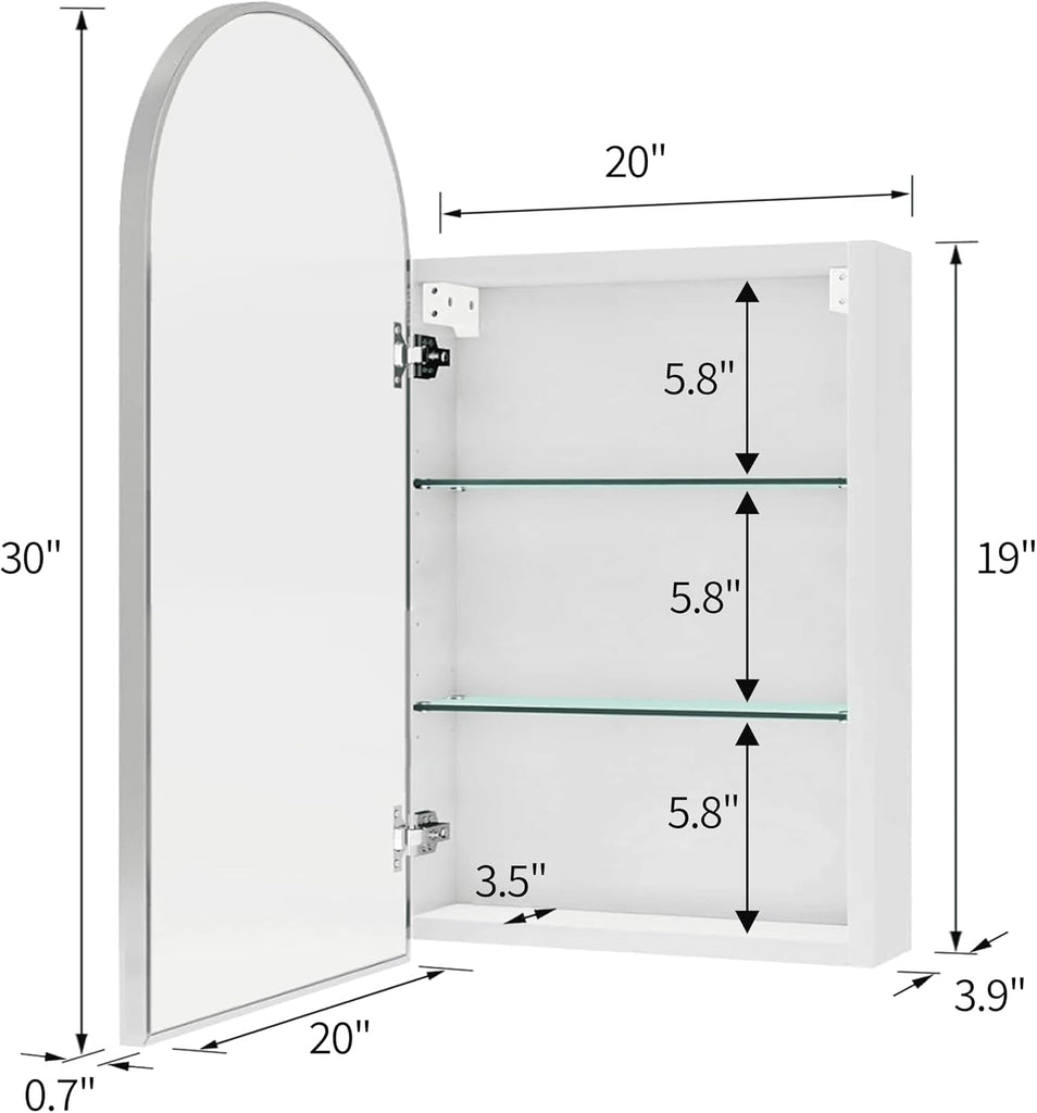 Arched Medicine Cabinet with Mirror Bathroom Mirror with Storage Bathroom Medicine Cabinet with Mirror Aluminum Alloy