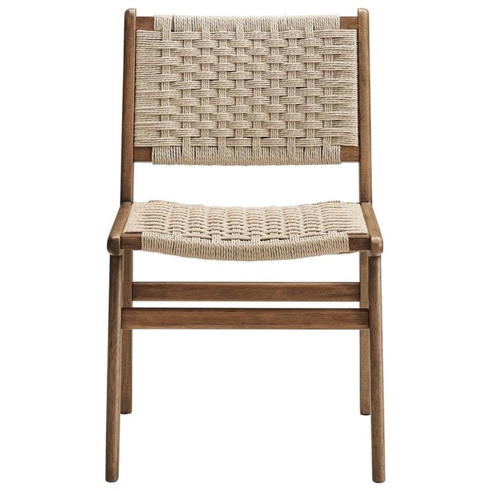 Saoirse Woven Rope Wood Dining Side Chair in Walnut Natural