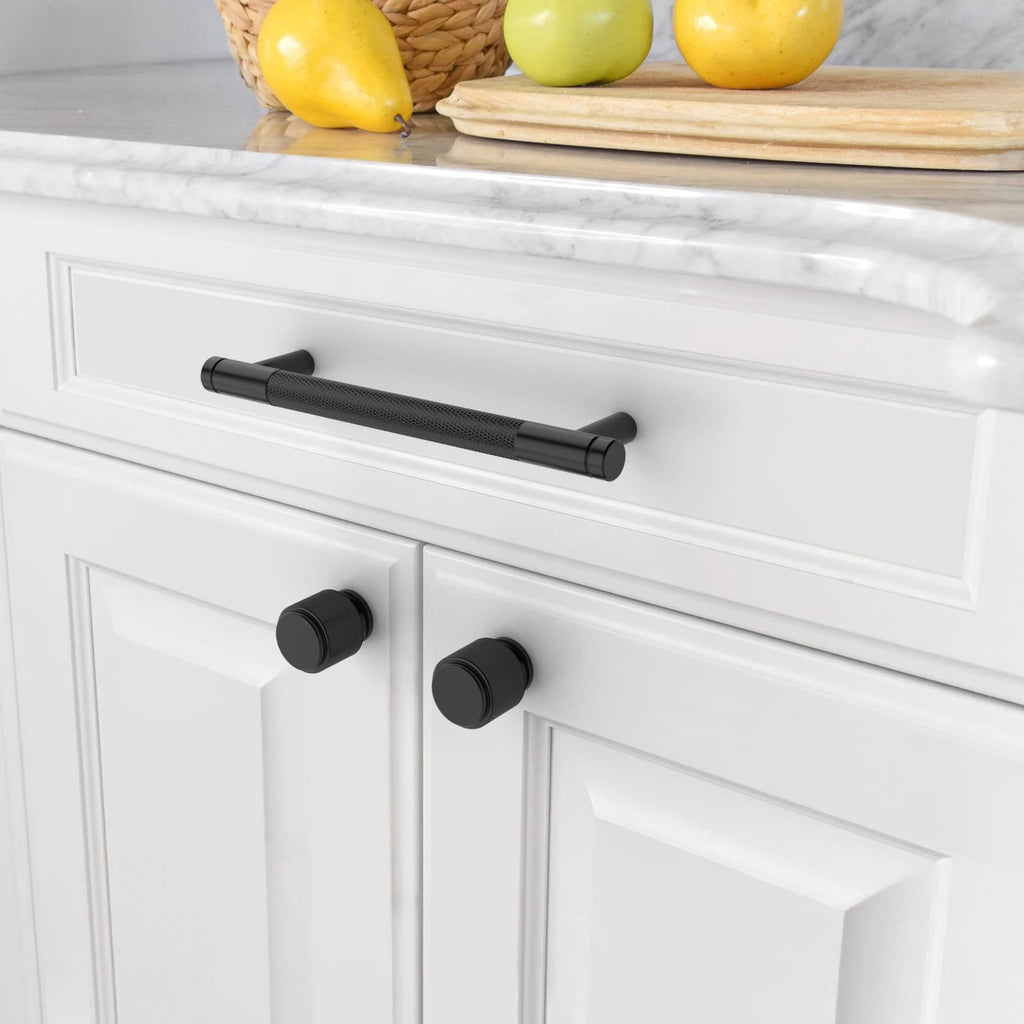 20 Pack 5 Inch(128mm) Matte Black Cabinet Pulls Knurled Cabinet Handles Cupboard Handles Kitchen Cabinet Hardware for