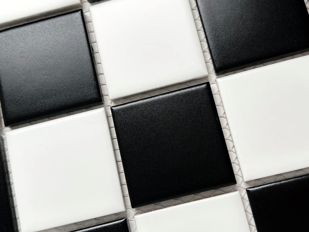 2x2 Black & White Checkered Porcelain Mosaic Tile Glazed 12x12 Mesh Backsplash Bathroom Shower Wall Floor Accent