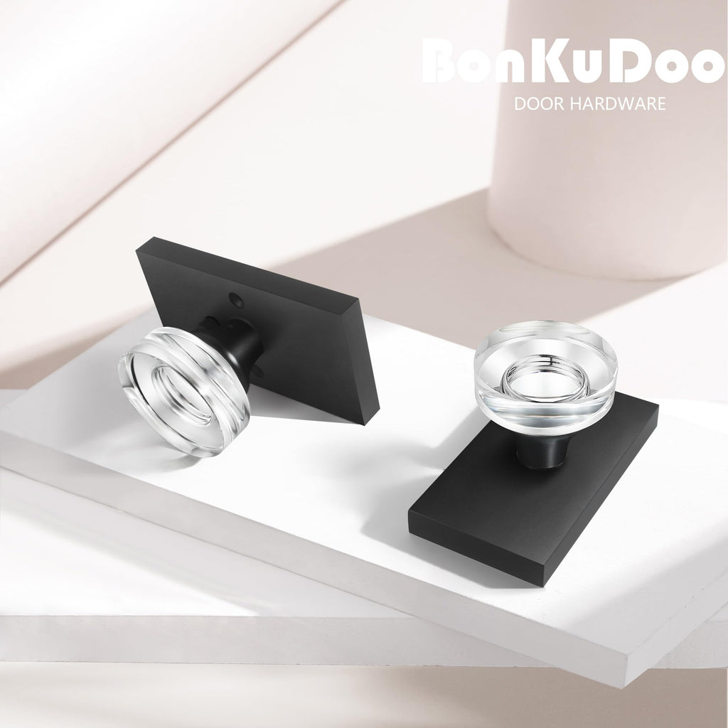 Black Glass Crystal Door Knobs with Deadbolt, Single Cylinder Deadbolt Set