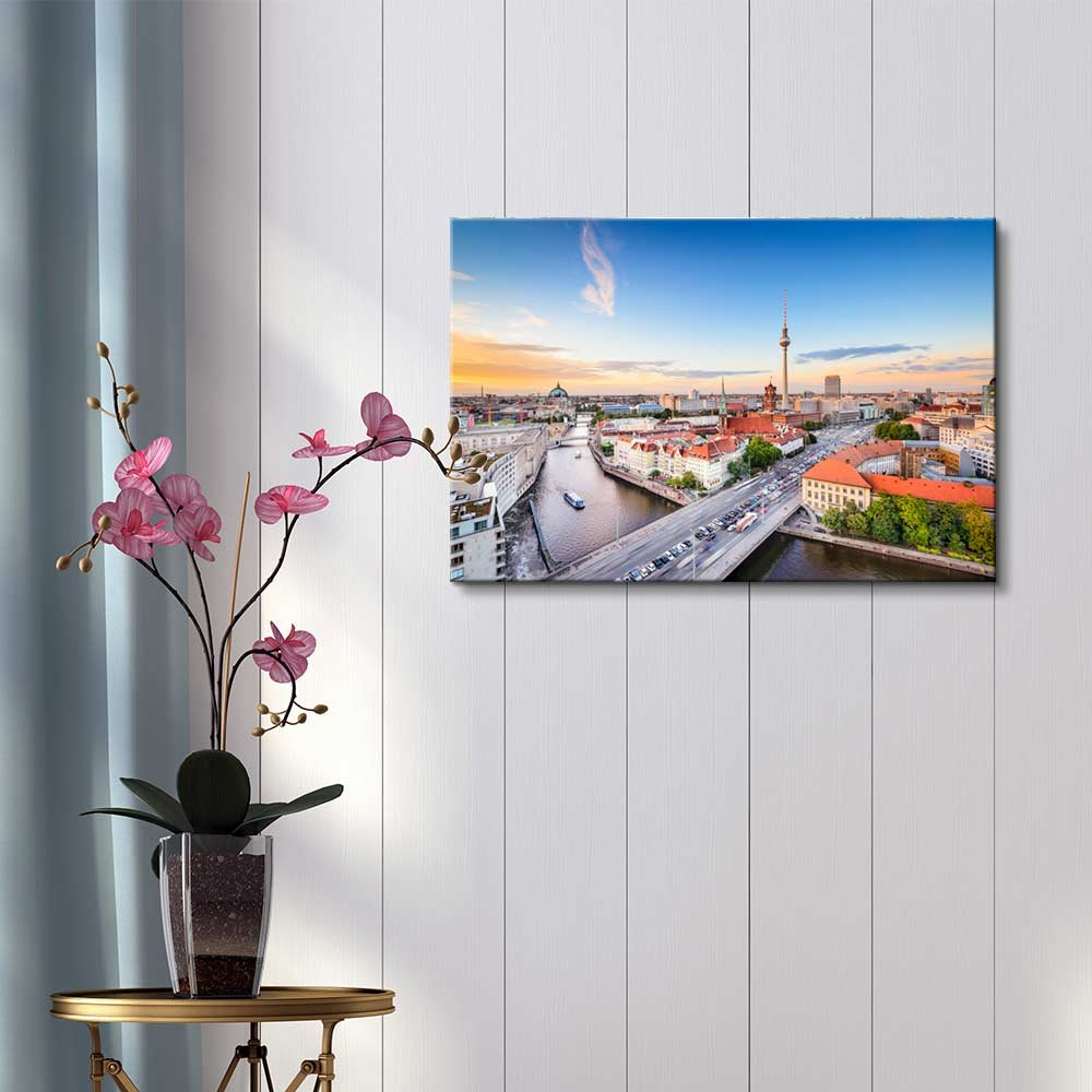 Prints Wall - Beautiful Landscape Berlin, Germany Skyline on The Spree River. | Modern Wall Decor/Home Stretched