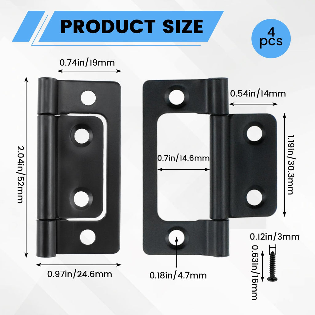 4-Pack Non-Mortise Door Hinges Bifold Butt Cabinet Hinges with Screws for Furniture Windows Cupboard etc. - 2 x 0.9