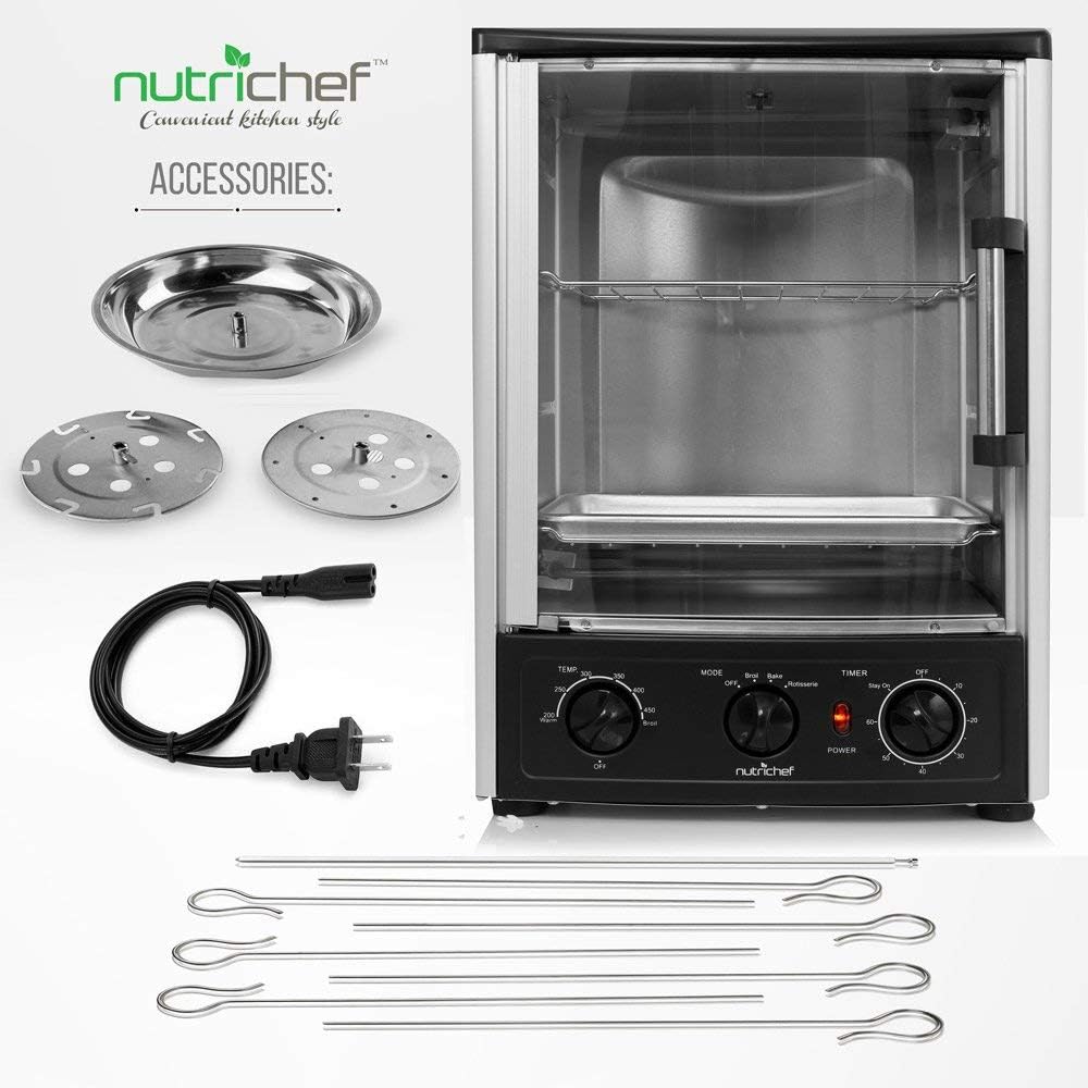 Vertical Countertop Oven with Rotisserie, Bake, Broil, & Kebab Rack Functions - Adjustable Settings - 2 Shelves