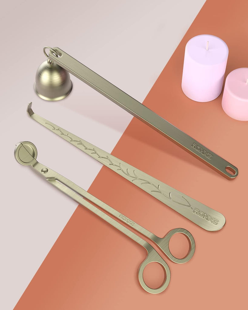 3 in 1 Candle Wick Trimmer Set, Snuffer, Dipper, Cutter, Bronze - Set of 3