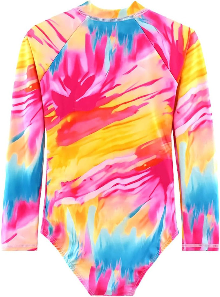 Girls Swimsuits One Pieces Long Sleeve Swimwear Zipper Rashguard Bathing Suits